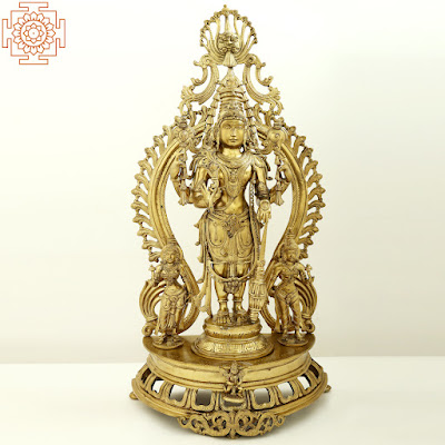 Vishnu with Shridevi - Bhudevi Bronze Statue