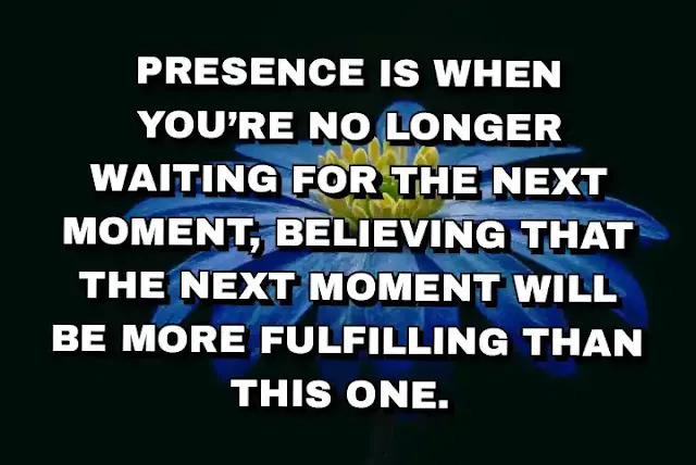 Presence is when you’re no longer waiting for the next moment, believing that the next moment will be more fulfilling than this one.