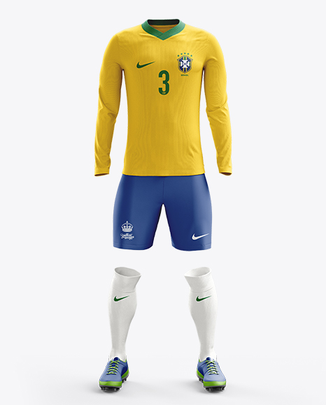 Download Football Kit with V-Neck Long Sleeve Mockup / Front View