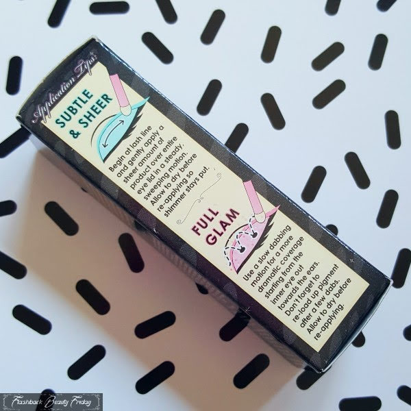 side of Too Faced Shimmer Veils box with application tips