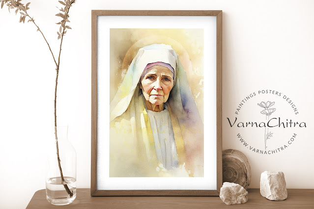 Saint Anne, saint anna, watercolor painting, spiritual christian portrait by Biju varnachitra