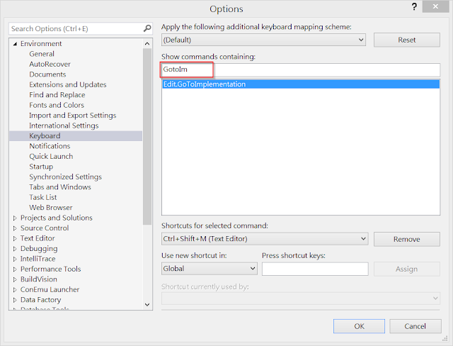 VS shortcut setting