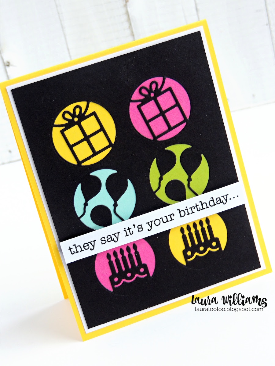 Today's blog post features a great little die set that makes the coolest birthday cards. It's simple to use, and there are so many creative ways to use it! I'll show you two different ideas today, as part of Die Cut Day at Impression Obsession.