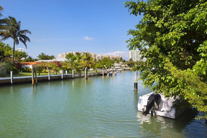 Canal by the Modern mansion in Miami