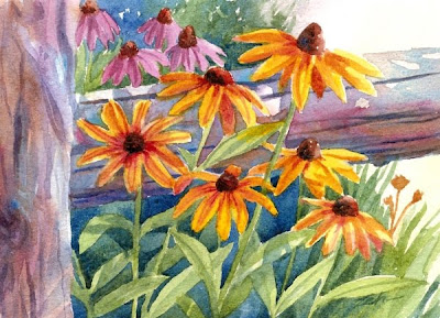 Black-eyed Susan flowers watercolor painting by Janet Zeh