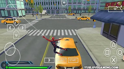 Spider Man 3 PPSSPP Android gameplay showing web-swinging, combat, and open-world New York City