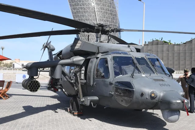 Image Attribute: UAE's newly modified UH-60M with the weaponized kit from AMMROC at IDEX 2019