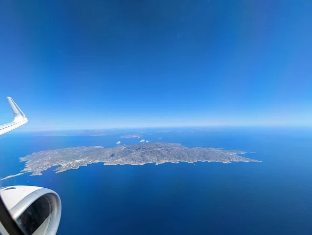 Aerial view of a Greek Island en route to Santorini