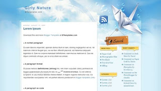 Girly Nature - Free Blogger Template - search box, 3 columns, light blue and white, personal blog, navigation menu, rss subscribe button