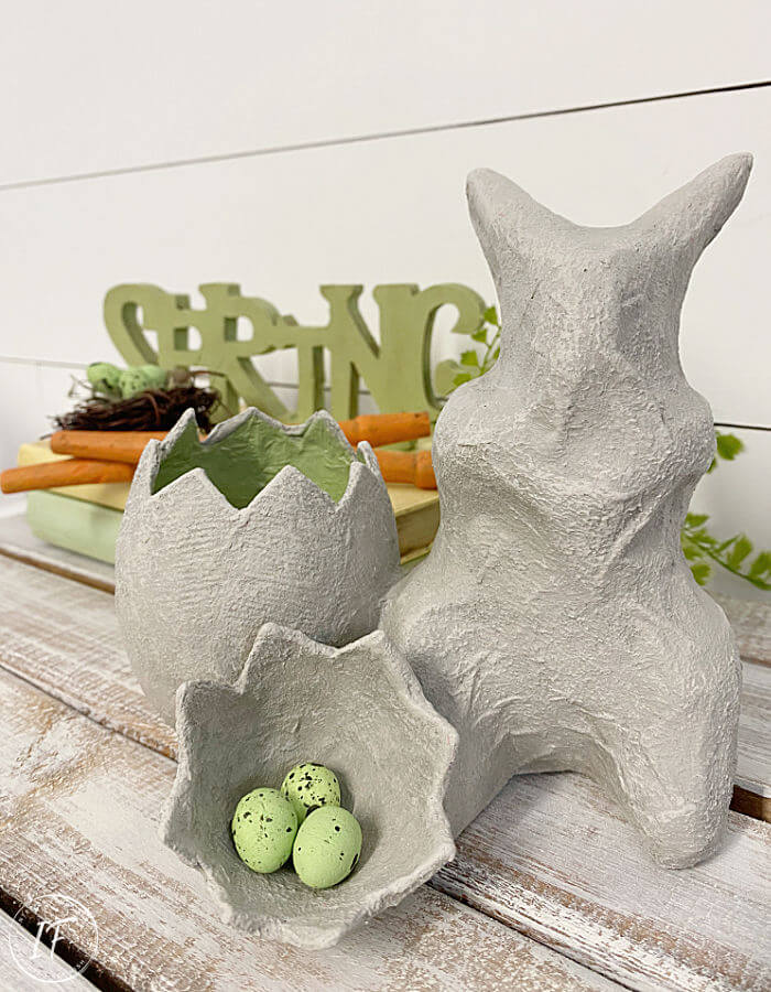 Faux Concrete Paper Mache Easter Bunny Refresh