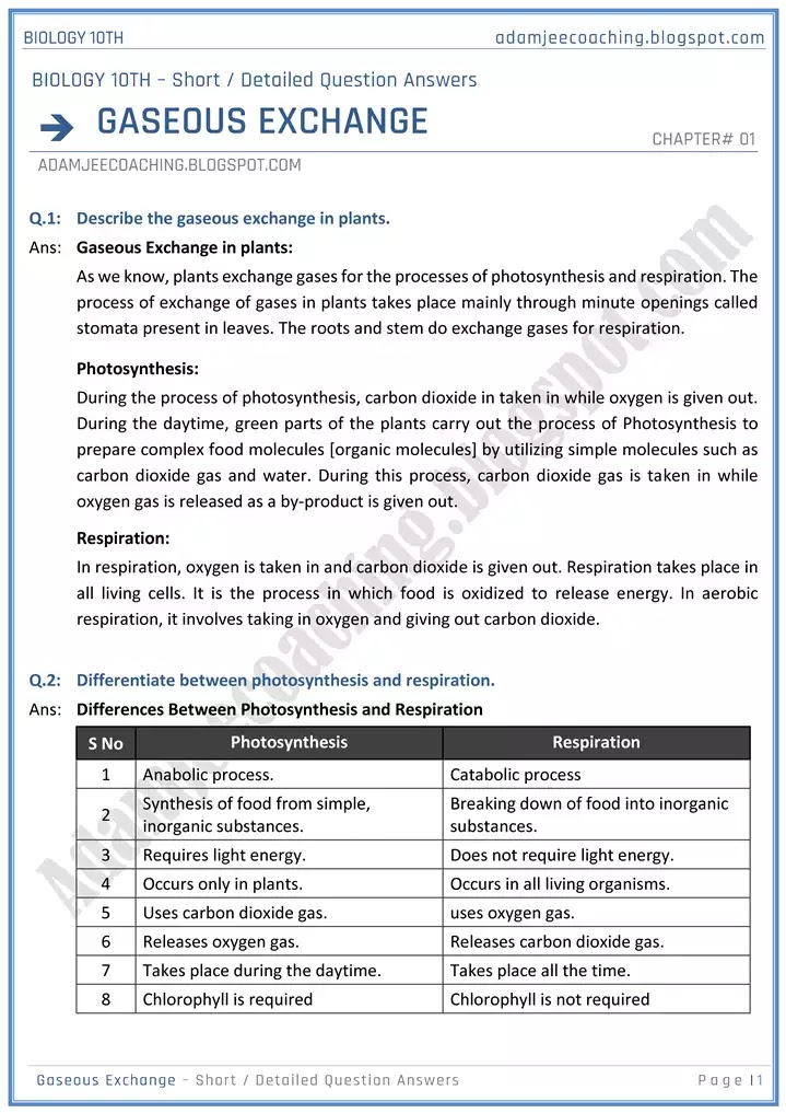 gaseous-exchange-short-and-detailed-answer-questions-biology-10th