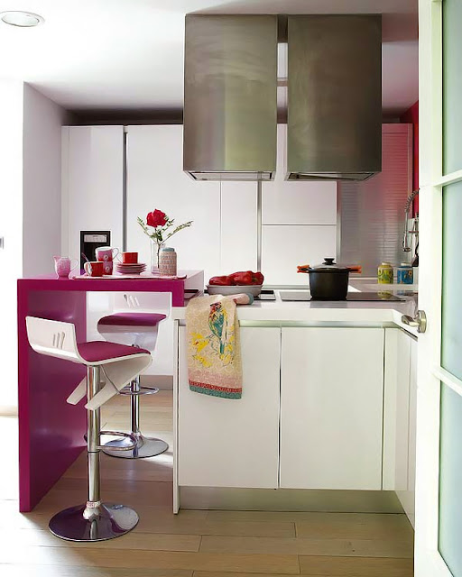 Cocina decorada en color rosa