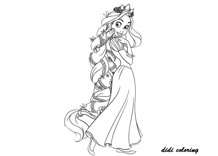 walt disney pricess cartoon character tangled coloring page for kids title=