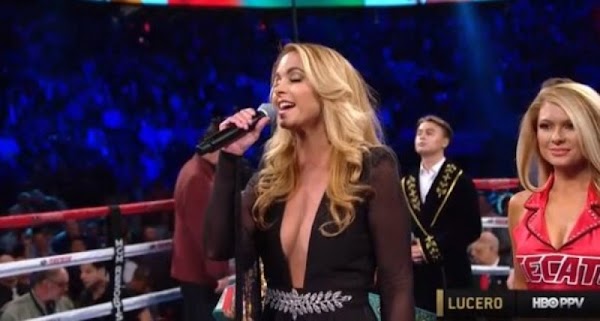 Critican a Lucero por equivocarse al cantar el Himno antes de la pelea del Canelo. (VIDEO)