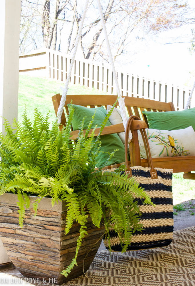 Potted fern in faux stone planter in Spring Patio Refresh