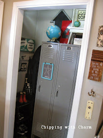 Chipping with Charm: Entry Closet Redo with vintage lockers...www.chippingwithcharm.blogspot.com