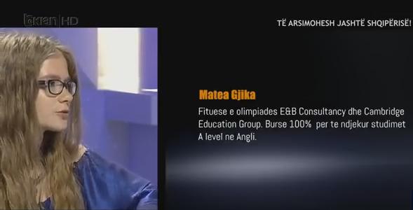 Matea Gjika, the Albanian girl won one scholarship out of five available for whole world