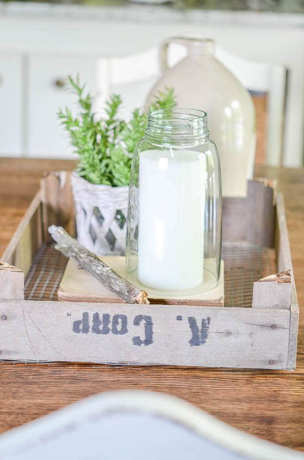 Dutch tulip crates are a unique tray to create a display in for your dining room table.