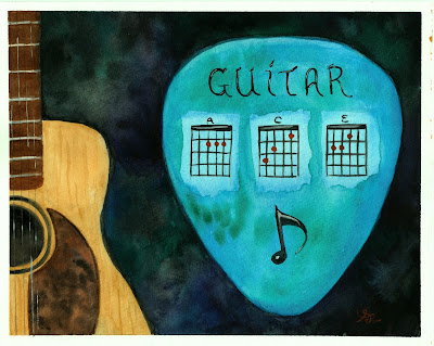 Guitar Ace original watercolor by Anawanitia