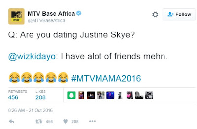 Checkout Wizkid's reply to MTV base when asked if he was dating Justine Skye
