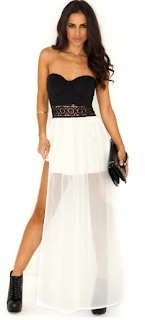 Phillipa Sequin Waistband Bandeau Maxi Black WHite