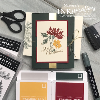 By Angie McKenzie for Casually Crafting Design Team Blog Hop; Click READ or VISIT to go to my blog for details! Featuring the Hand Penned Petals Photopolymer Stamp Set and the Evergreen Elegance Cling Stamp Set by Stampin' Up!® to create a handmade card inspired by a sketch challenge using stamps, ink and paper.
