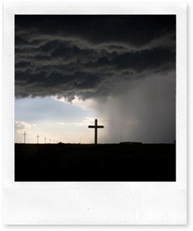 On the final leg of a six-week United States of America road trip, I was driving east across Interstate 40 when a spot storm with golf ball-sized hail struck. A sign near Groom, Texas, announcing the "largest cross in the western hemisphere" explained the large crucifix I’d been wondering about for miles on the highway; it seemed like an OK place to wait out the storm. On my way to getting stuck in the mud and a giant double rainbow, I saw this silhouetted view of the cross, splitting the sunny sky from the stormy plains. (Photo and caption by Brad Maule)