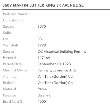 building permit for Gordon Van Tine home in Washington DC