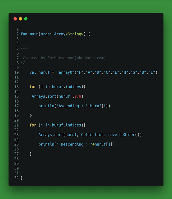 Code Program Mengurutkan Abjad Kotlin