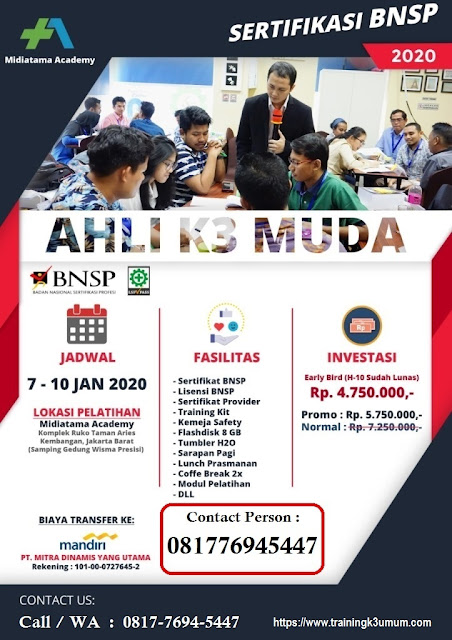 Ahli K3 Muda BNSP tgl. 7-10 Januari 2020 utk SMA