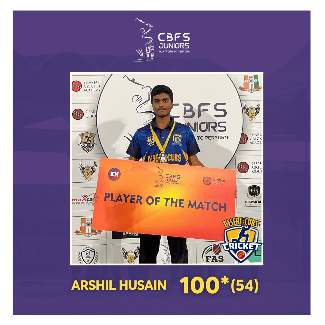 Sharjah Cricket launches massive junior cricket tournament where Desert Cubs Arshil Husain, Victoria Cricket Academys Ahmed Khudad and BE Spartans Fatthur Rahman crack centuries