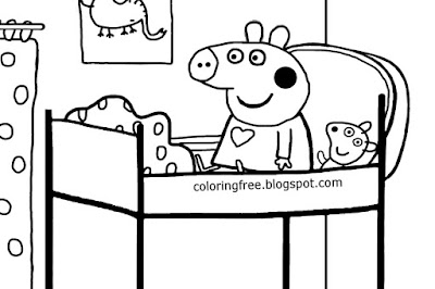 Magic cartoon Peppa pig bedroom printable fairytale easy colouring pages for kindergarten to colour