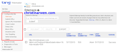Submit sitemap bing webmaster christinarwen.com