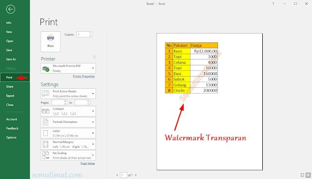 cara membuat watermark pada excel