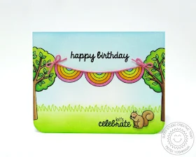 Sunny Studio: Banner Birthday card by Mendi Yoshikawa (using Summer Picnic, Stars & Stripes, Comfy Creatures & Sunny Sentiments stamps)