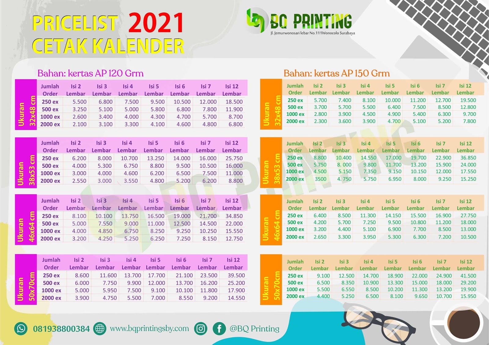 CETAK KALENDER MURAH TAHUN 2021 BQ PRINTING