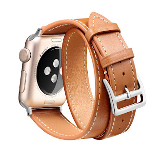 Ribivaul Leather Watch Band Compatible with Apple watch Slim wrist 38mm/ 40mm Double Tour iwatch Strap Replacement Band with Stainless Steel Adapter Clasp for Series   4/3/2/1 Women Men