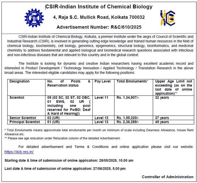 CSIR-IICB Kolkata Scientist Job Openings
