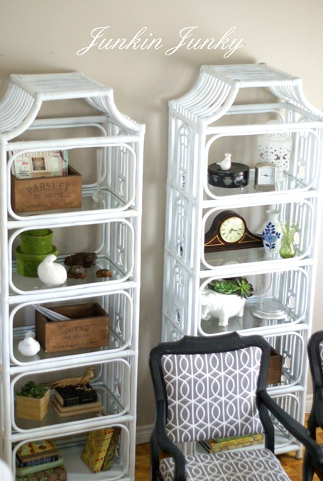 vintage painted bamboo etageres at JunkinJunky.blogspot.com