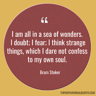 I am all in a sea of wonders. I doubt; I fear; I think strange things, which I dare not confess to my own soul. - Inspirational lines - Bram Stoker