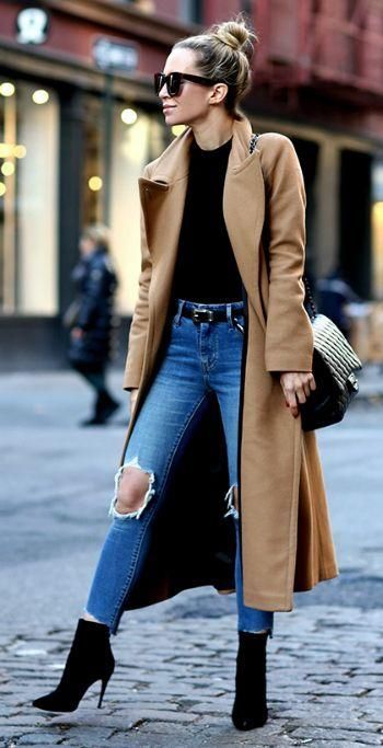 fashion trends_black boots + skinnies + bag + nude coat + top