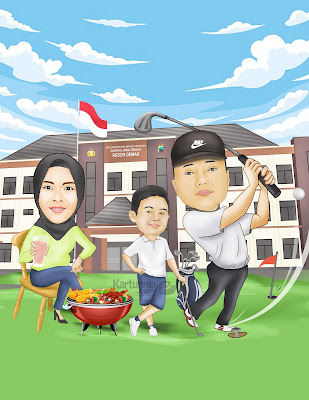 Karikatur Keluarga Bermain Golf