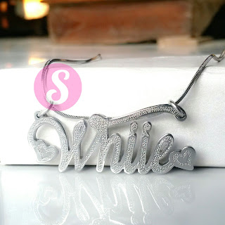 kalung nama monel silver grafir - whiie