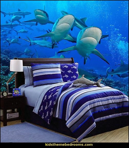 shark bedrooms-shark wall murals-decorating ideas shark theme bedrooms