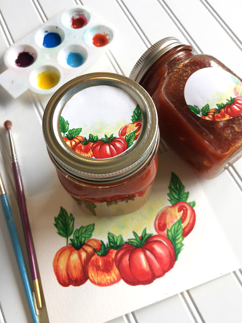 Watercolor Tomato Mason jar labels