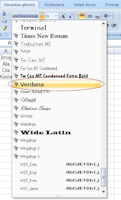 czcionka Verdana