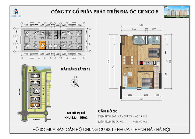 Mặt bằng căn hộ 26 tầng 19 chung cư b21 hh02a thanh hà mường thanh cienco 5 land