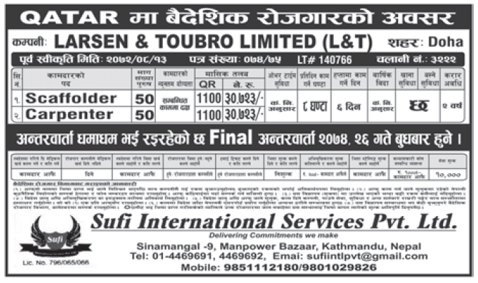 Jobs in Qatar for Nepali, Salary Rs 30,723