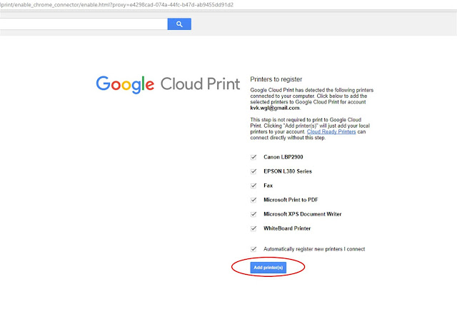 Chrome settngs to give printouts from smart phone