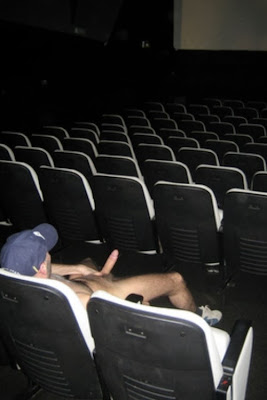 Gay public sex, naked man with big hard cock out in a theater, bate, jackoff, wank, exhib, Robot Jack